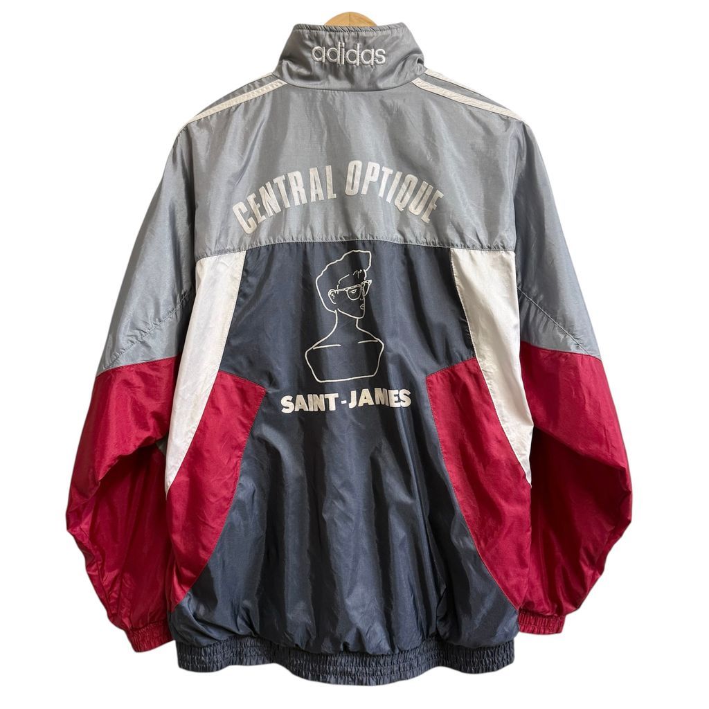 アディダス★トレフォイル刺繍 アームロゴ 切替 ナイロンジャケット グレー L アディダス☆トレフォイル刺繍 アームロゴ 切替 ナイロンジャケット