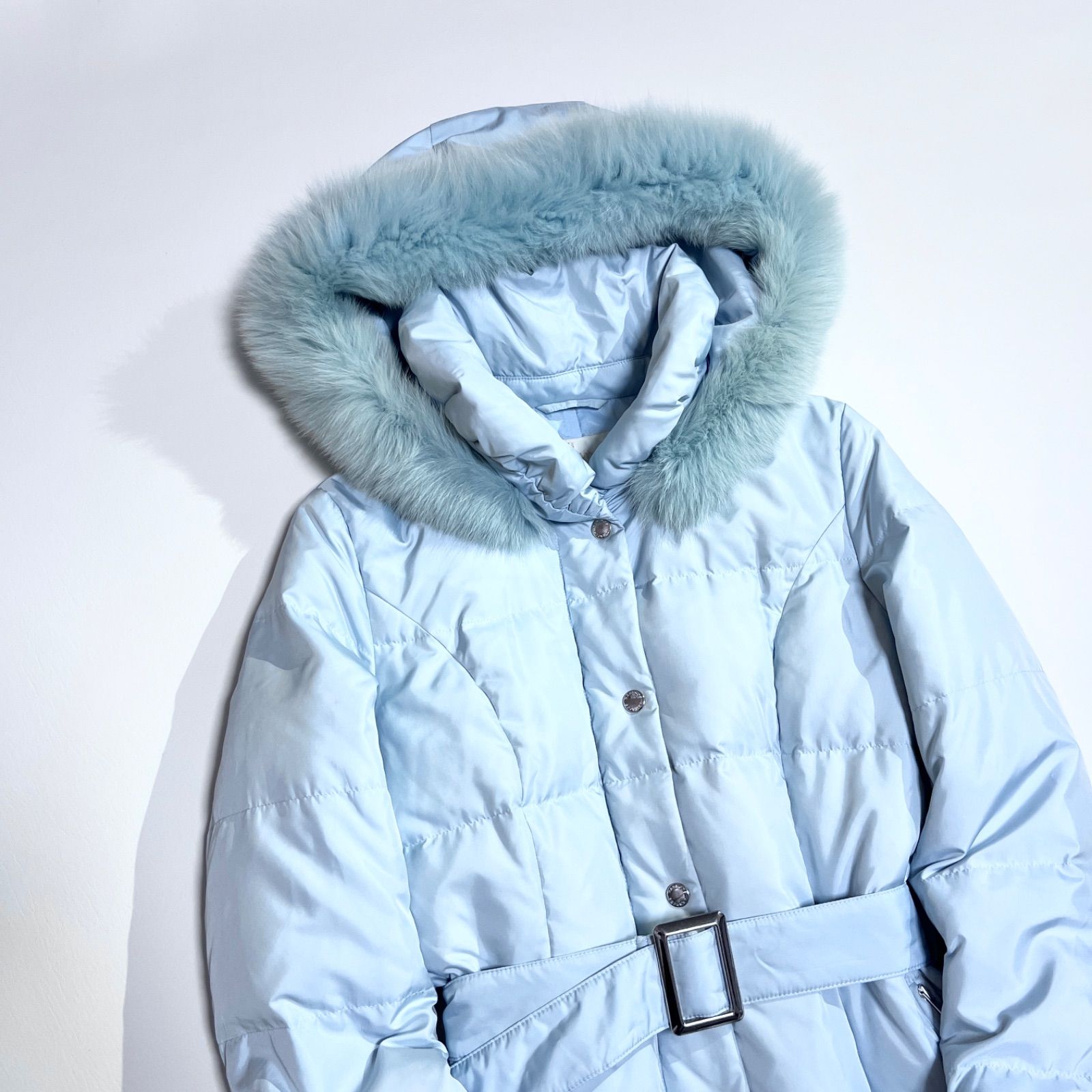 cZ59 希少カラー Harrods 2way ブルー ファー ダウンコート フォックス