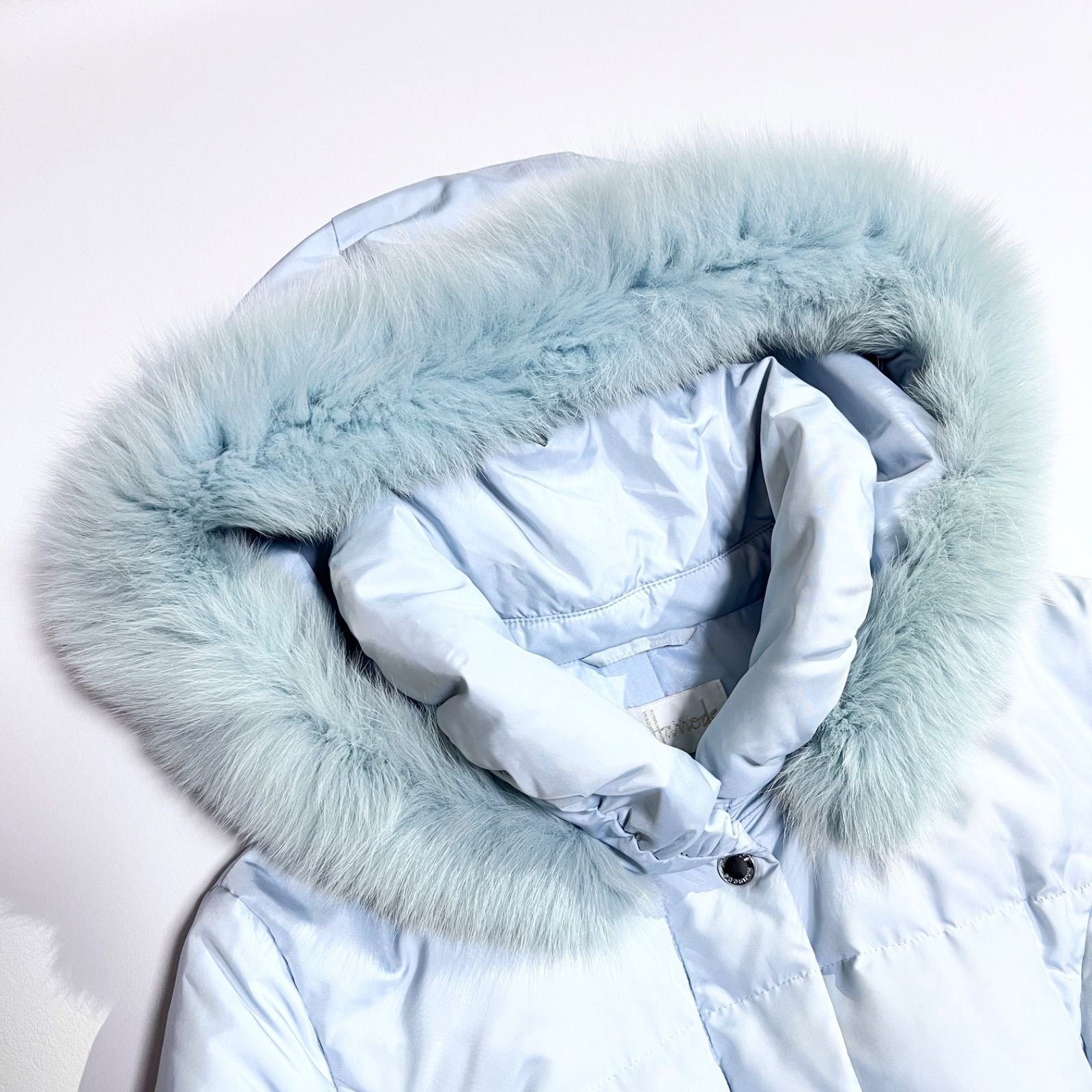 cZ59 希少カラー Harrods 2way ブルー ファー ダウンコート フォックス