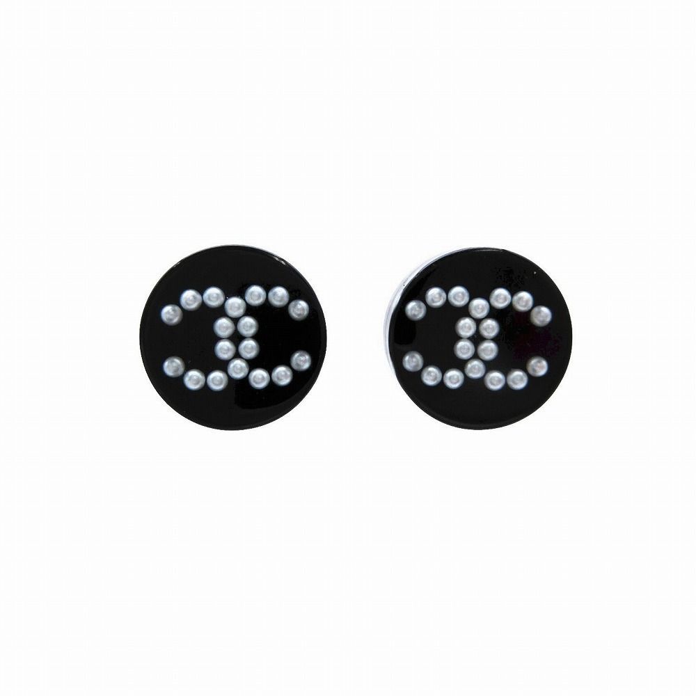 CHANEL シャネル 16S ココマーク パール ピアス 両耳 ブラック