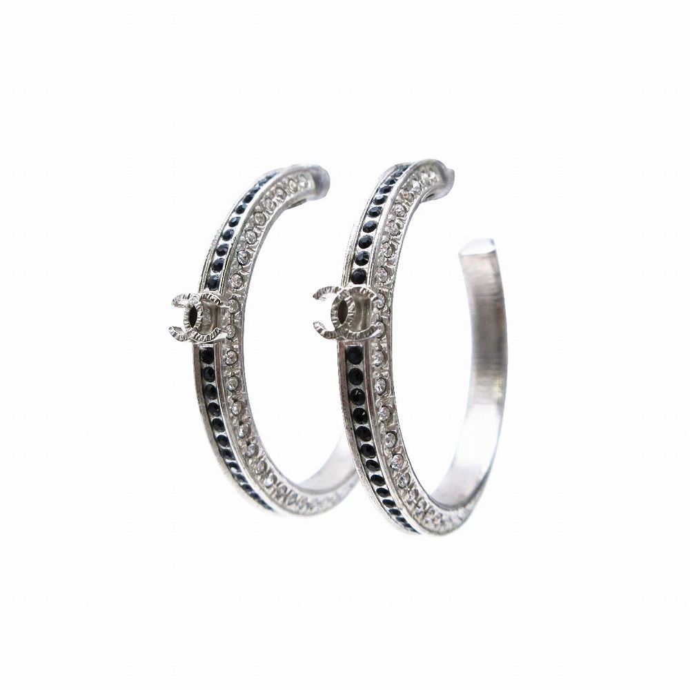 CHANEL シャネル B17P ココマークラインストーン フープピアス 両耳