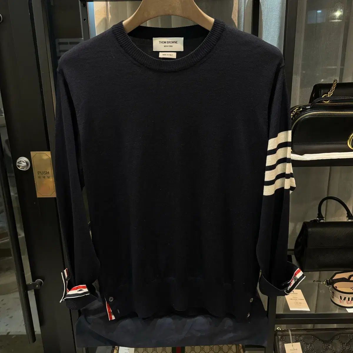 THOM BROWNE ニット 正規品 Thom Browne メリノウール ニット ネイビー THOM BROWNE Thom