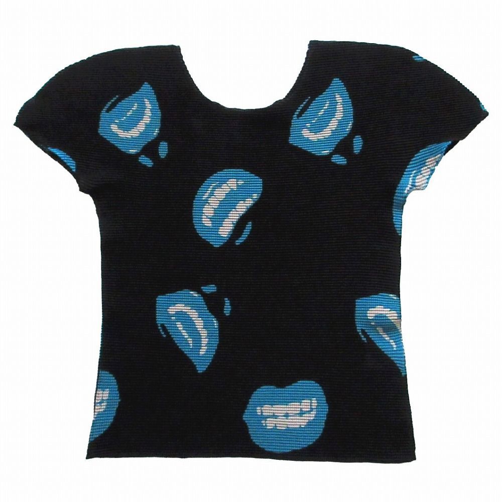 me ISSEY MIYAKE 総柄 プリーツ半袖カットソー ピンク×ネイビー me ISSEY MIYAKE 総柄 プリーツ半袖カットソー ピンク×ネイビー