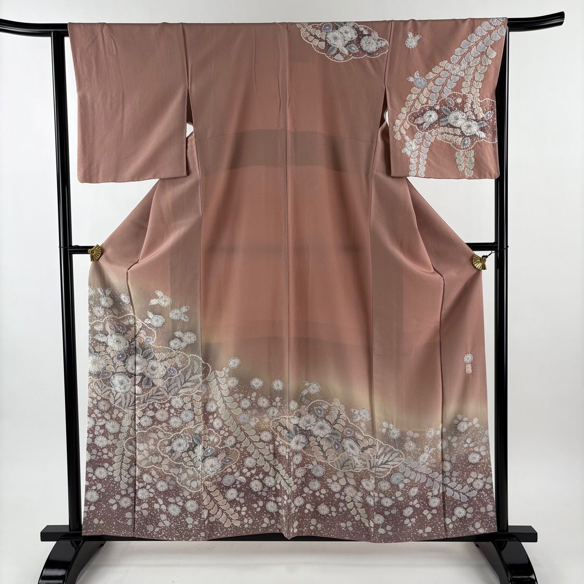 訪問着 身丈160cm 裄丈64cm M 袷 落款 辻が花 雲文 ぼかし ピンク