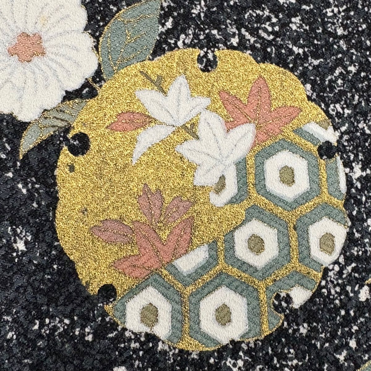 訪問着 身丈158cm 裄丈63cm S 袷 雪輪 ヱ霞 金彩 黒灰 正絹 秀品