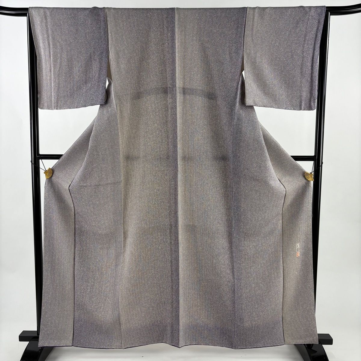 小紋 身丈163cm 裄丈66cm M 袷 金田昇 落款 縦縞 幾何学模様 ぼかし 紫