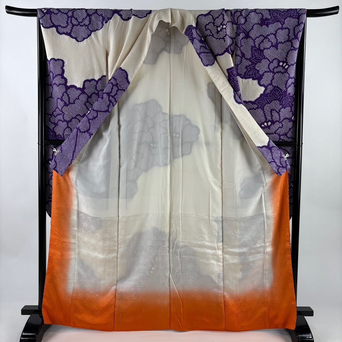 振袖 身丈167cm 裄丈67.5cm L 袷 牡丹 総絞り 紫 正絹 秀品 【中古