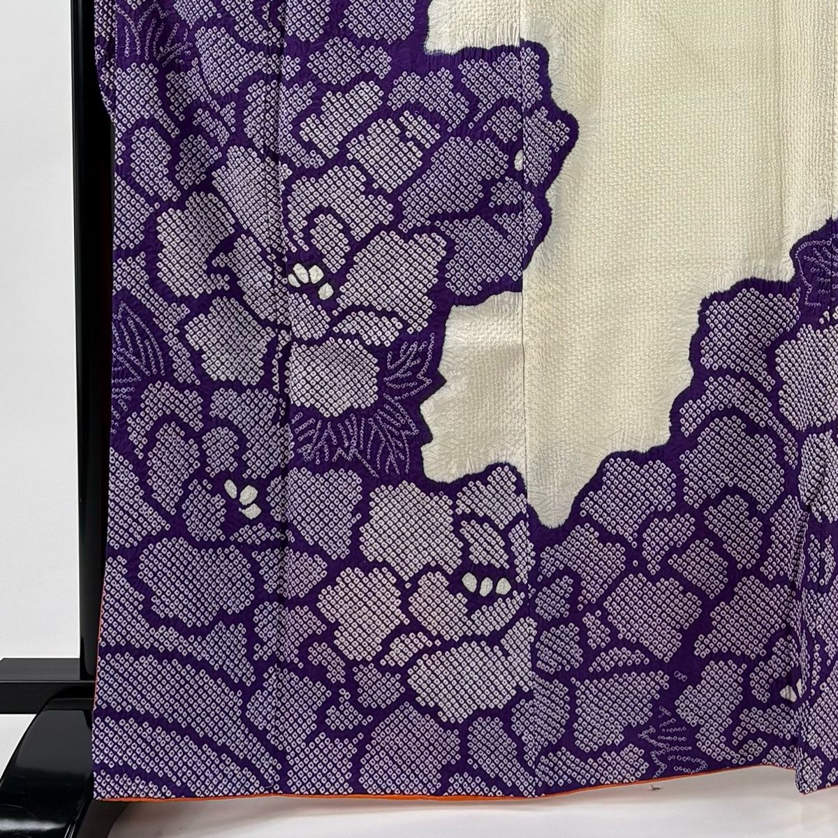 振袖 身丈167cm 裄丈67.5cm L 袷 牡丹 総絞り 紫 正絹 秀品 【中古