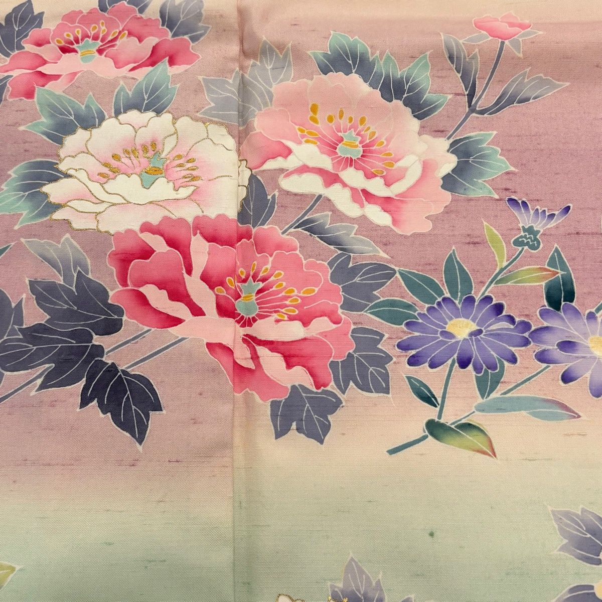 訪問着 身丈158.5cm 裄丈63cm S 袷 紬地 落款 草花 ぼかし 金彩 薄