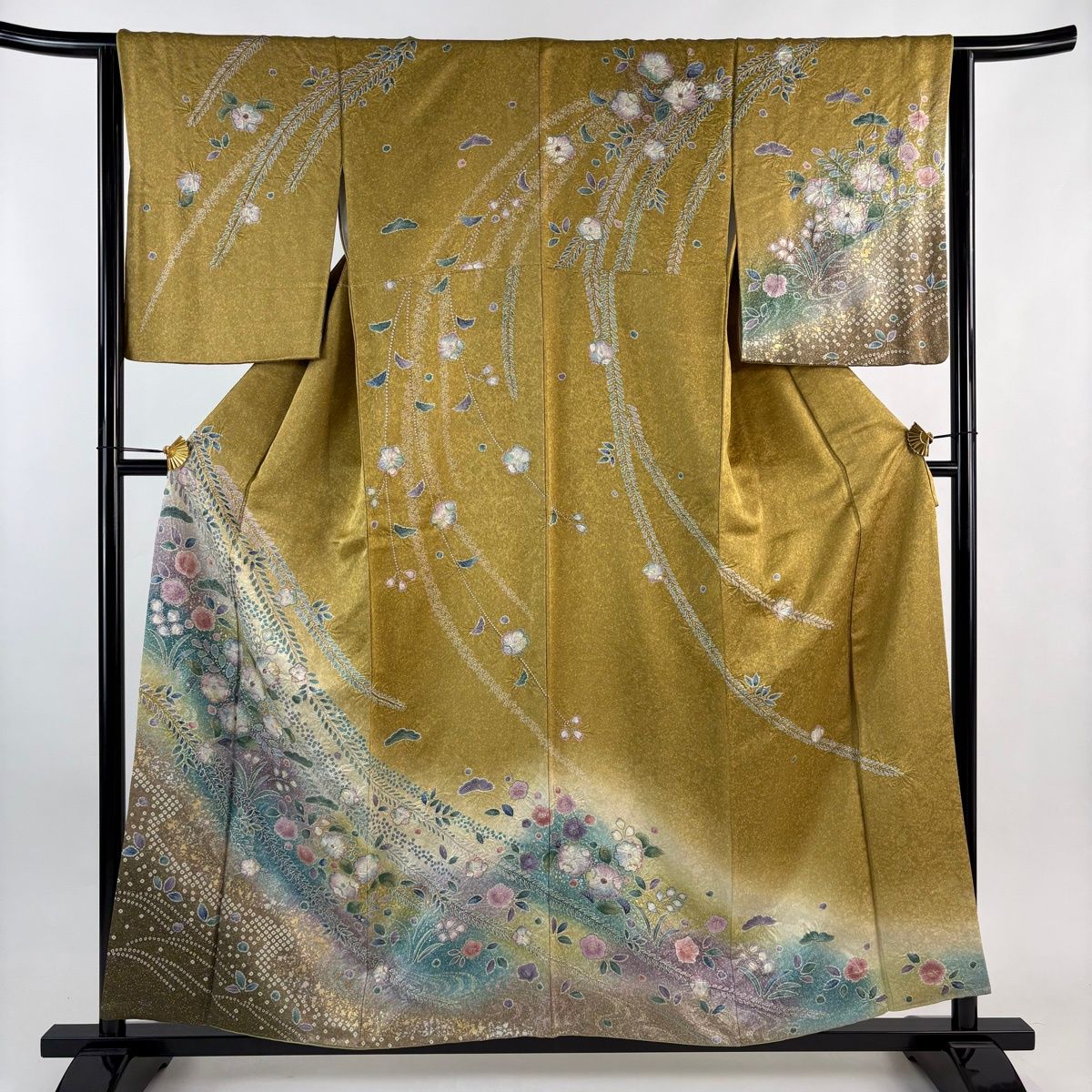 訪問着 身丈156.5cm 裄丈63.5cm S 袷 辻が花 金銀彩 ぼかし 黄土色
