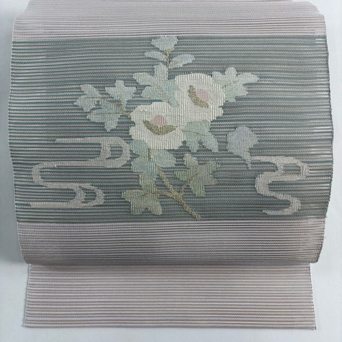 美品】 名古屋帯 秀品 夏帯 絽 八寸名古屋帯 松葉仕立て 草花 流水 金