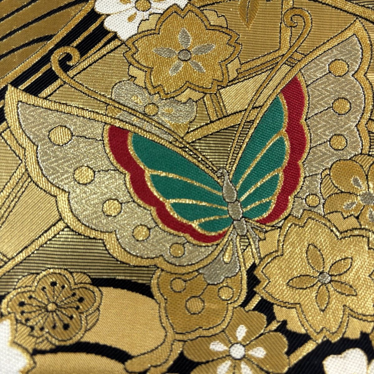 S2247着物 袋帯 着物 袋帯 六通 蝶 桜 金糸 刺繍 428㎝ 六通 姴