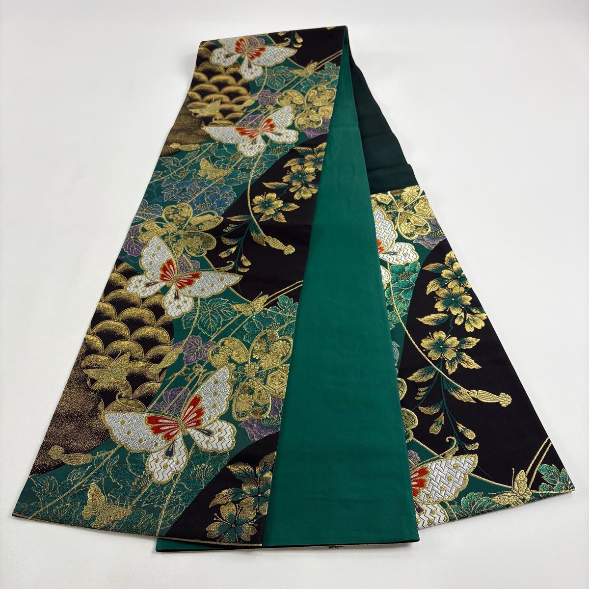 袋帯 秀品 蝶 桜 金銀糸 箔 緑 六通 正絹 【中古】 - メルカリ
