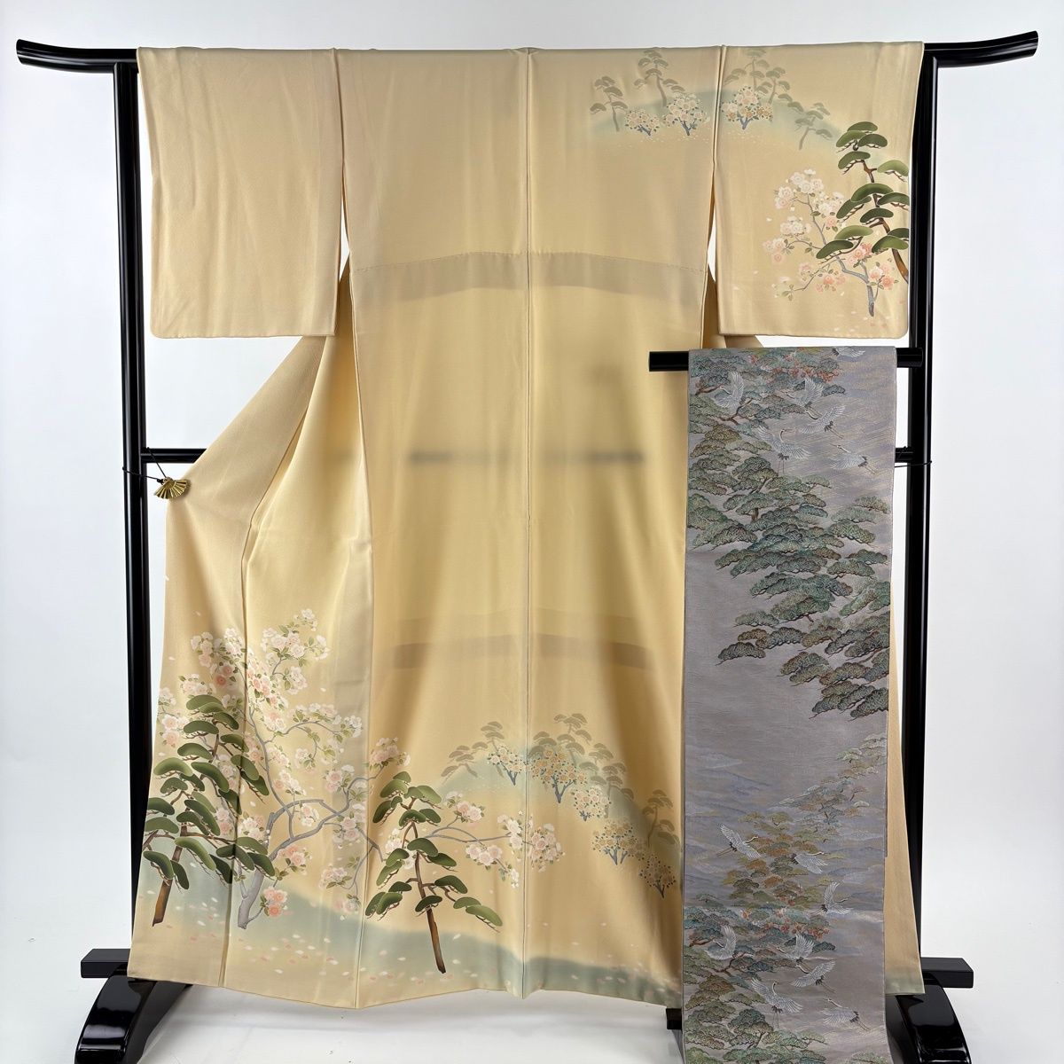 美品】 訪問着 身丈162.5cm 裄丈63.5cm S 袷 袋帯セット 松 桜 ぼかし