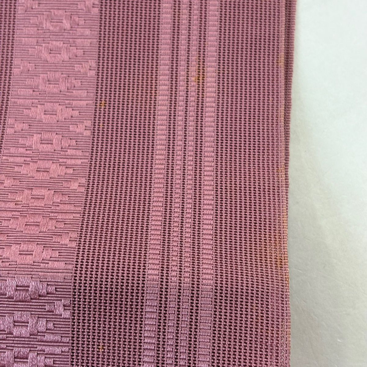 名古屋帯 優品 八寸名古屋帯 夏帯 紗 トンネル仕立て 縞 独鈷 ピンク