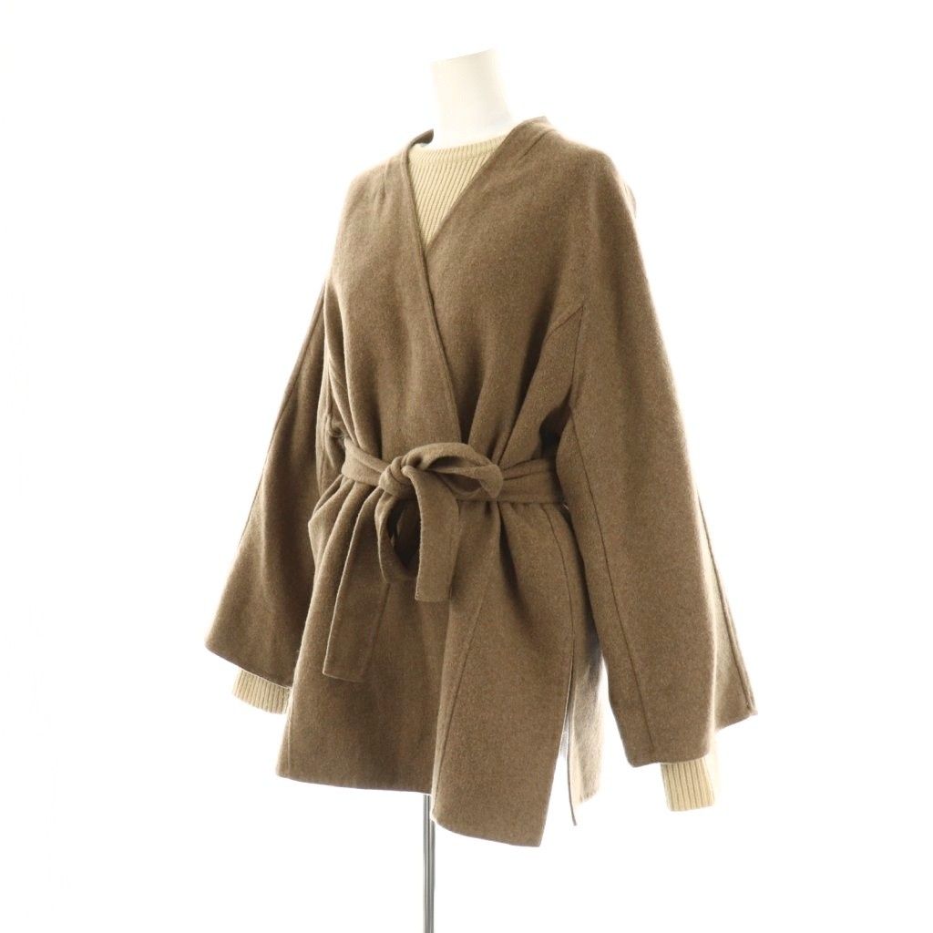 Mila Owen ベージュ コート ミラ オーウェン Mila Owen 細ベルト付ノーカラーロングコート