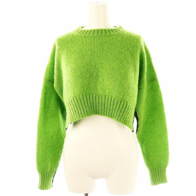 【中古】プランシー PLAN C モヘヤ クロップドニット セーター 36 黄緑 黒 /MI ■OS レディース プランシー PLAN C モヘヤ クロップドニット セーター 36 黄緑 黒 /MI