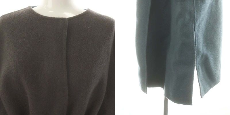 ウールカシミヤバイカラーリバーコート　フレイアイディー　ブルー　チャコールグレー フレイアイディー カシミヤ混 バイカラーリバーコート ノーカラー