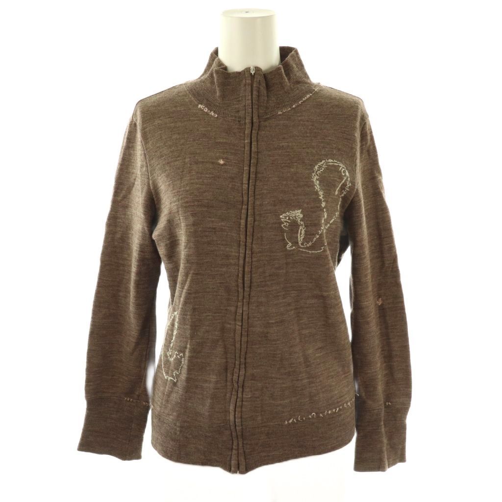 【中古】ミナペルホネン mina perhonen poem2 ジップアップ ブルゾン ジャケット ニット ブラウン /HK ■OS ミナペルホネン mina perhonen poem2 ジップアップ ブルゾン