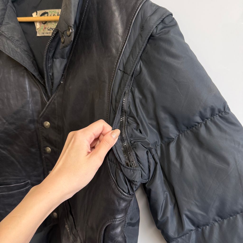 USA製 Schott ショット 2WAY レザーベスト×ダウンジャケット 黒 サイズ 