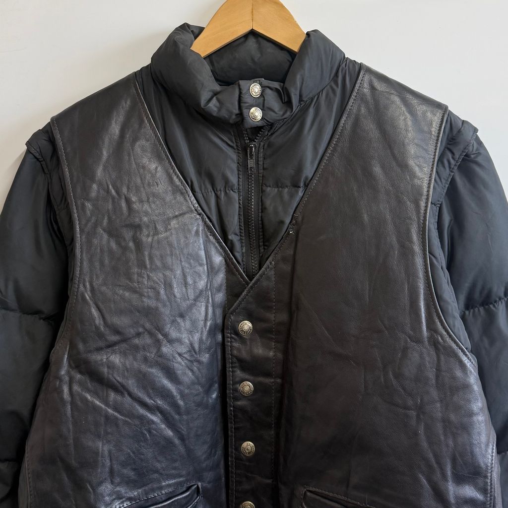 USA製 Schott ショット 2WAY レザーベスト×ダウンジャケット 黒 サイズ 