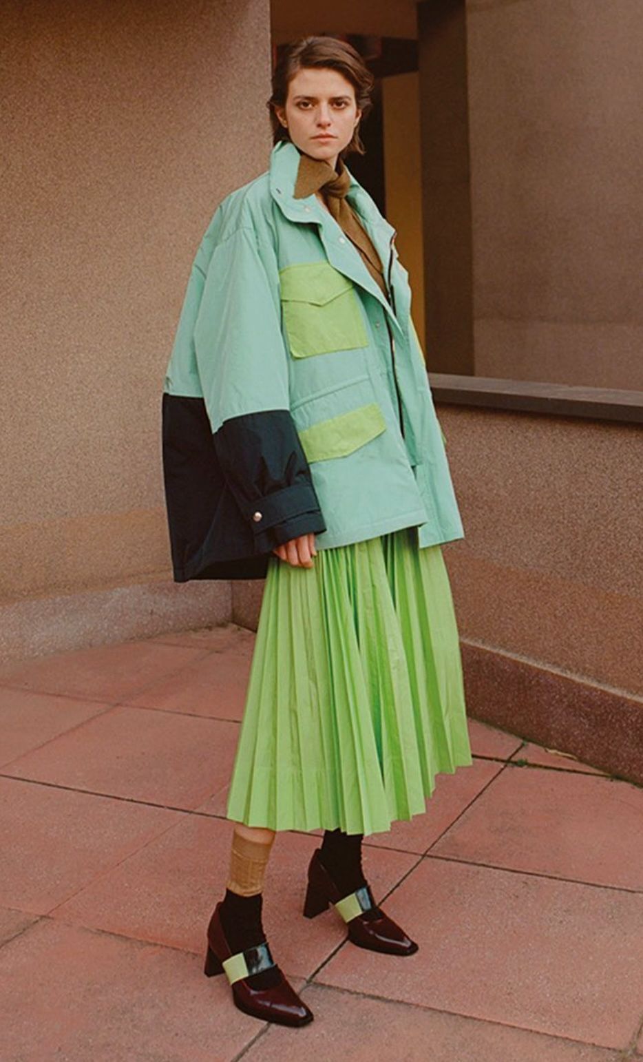 プランシー　スカート36 未使用 PLAN C プランシー カラー切り替えプリーツスカート 36 ブルー