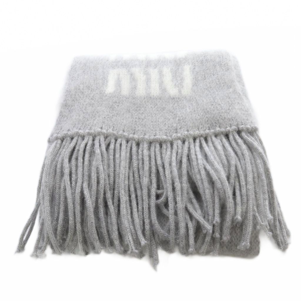 ミュウミュウ miumiu 25AW ウールモヘア スカーフ マフラー ロゴ