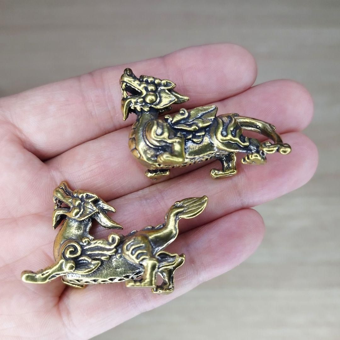 A39 貔貅 ペア 真鍮製 ヒキュウ 置物｜ブラス製 風水 開運 縁起物 金運