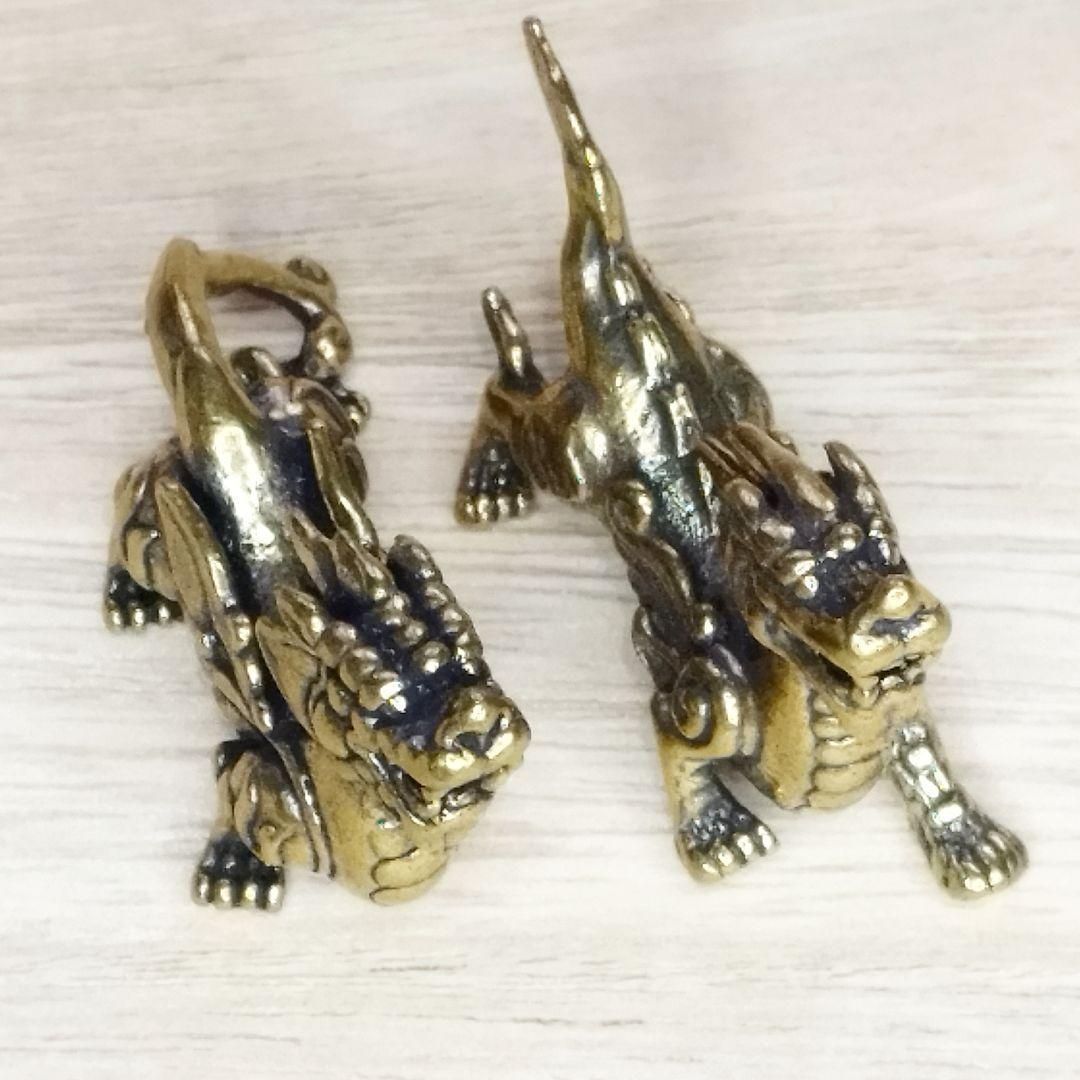 A39 貔貅 ペア 真鍮製 ヒキュウ 置物｜ブラス製 風水 開運 縁起物 金運