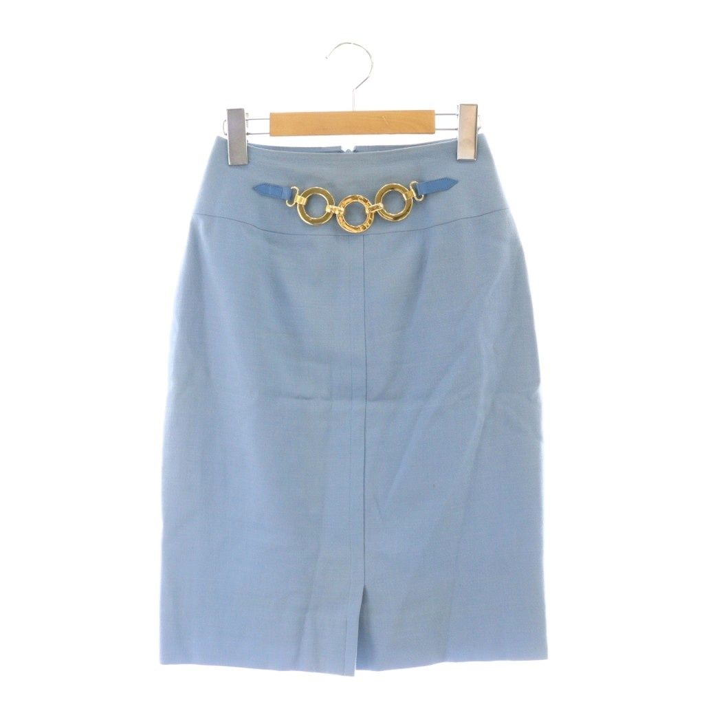 セリーヌ CELINE タイトスカート ひざ丈 チェーン装飾 36 ブルー 青