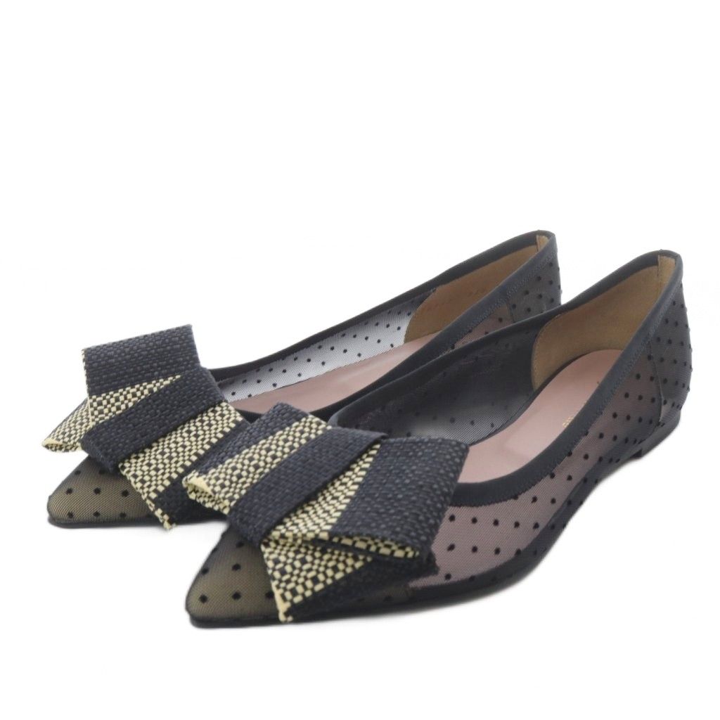 【未使用品】プリティバレリーナ パンプス レース　ポインテッドトゥ　黒 プリティバレリーナ Pretty Ballerinas パンプス フラット ポイン