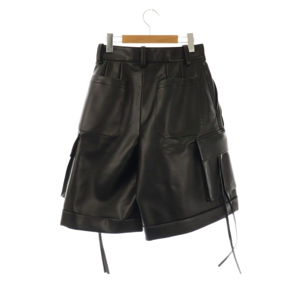 【中古】アディアム フェイクレザーカーゴハーフパンツ ジッパーフライ S ブラック /DO ■OS ■SH レディース アディアム ADEAM フェイクレザーカーゴハーフパンツ ジッパーフライ S