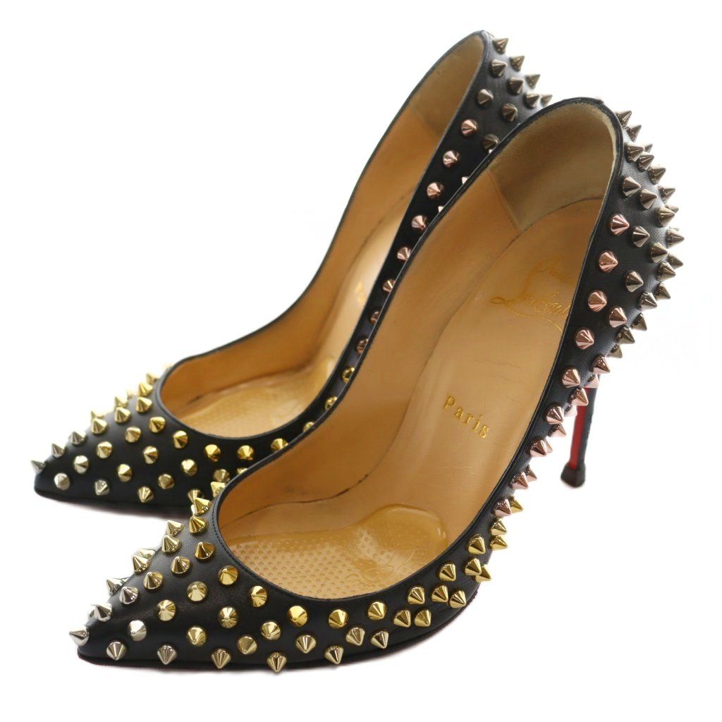 【中古】クリスチャンルブタン ドンナ スタッド スパイクス 85 パンプス 36.5 マルチカラー 黒 ブラック クリスチャンルブタン Christian louboutin ドンナ スタッド