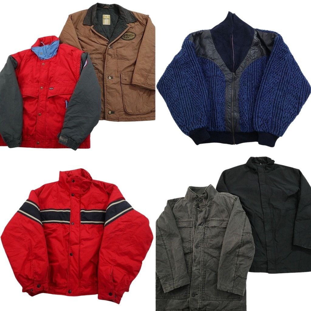 古着卸 まとめ売り ジャケット MIX 6枚セット (メンズ XL ) ブルゾン ライン ニット 素材切替え スタンドカラー 中古 古着 ND2174