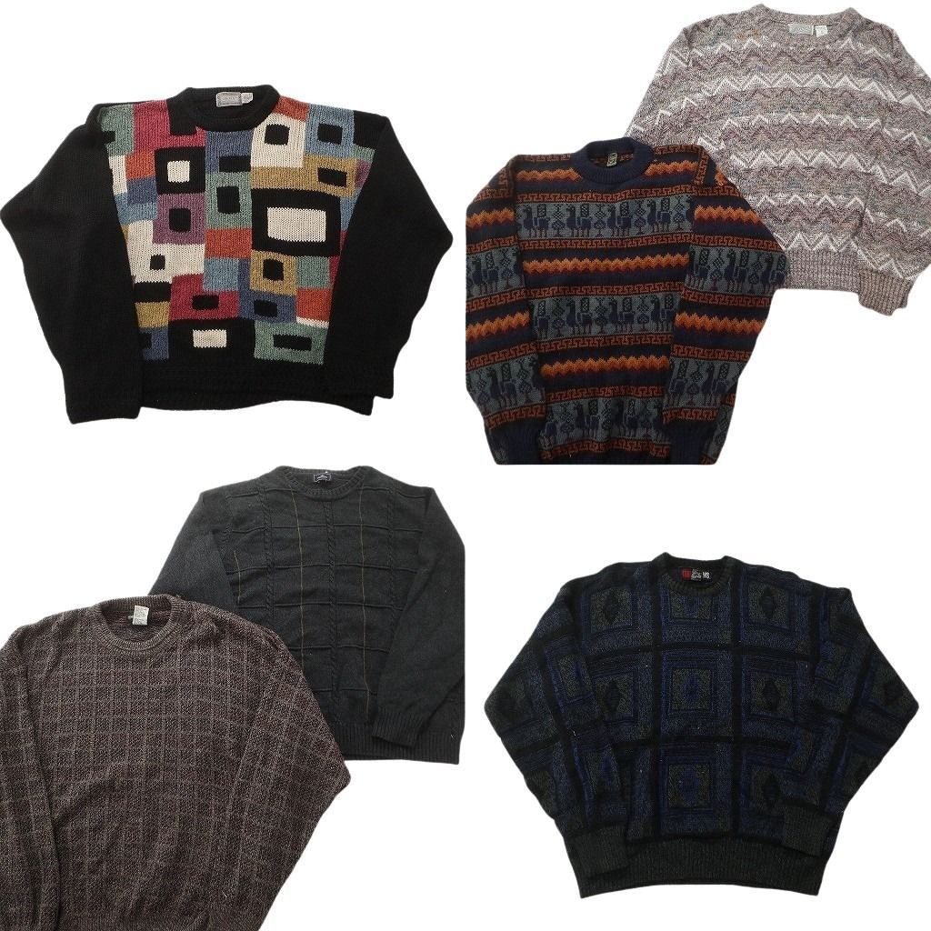未検品】古着卸 まとめ売り 総柄 セーター 6枚セット (メンズ XL
