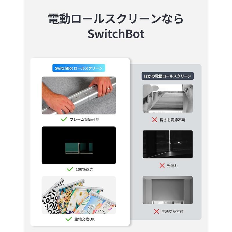 SwitchBot ロールスクリーン 自動開閉 1級遮光 ロールカーテン - 遮音