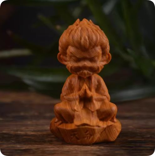 崖柏木彫ナタクの 木製 小型彫刻 手を合わせた姿 崖柏木彫ナタクの乞食蛇年ダックの童蛇年大吉件文玩手把件茶卓茶寵木質
