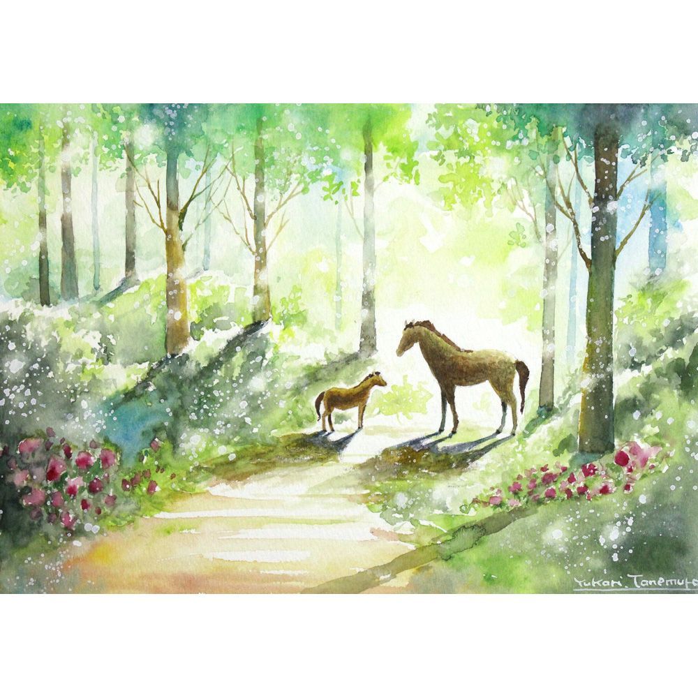 原画）森の陽の希望【SMサイズ／水彩画／#2951】馬（午） - メルカリ
