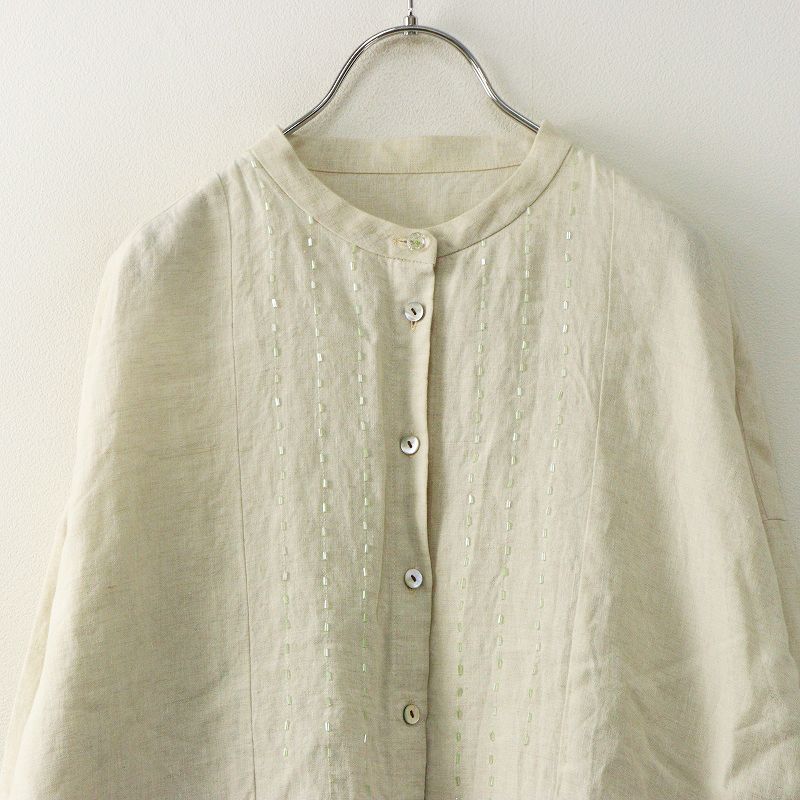 タクルタートル turkle-turtle リネン スタンドカラー ビーズ コート