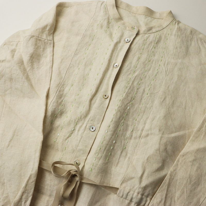 タクルタートル turkle-turtle リネン スタンドカラー ビーズ コート