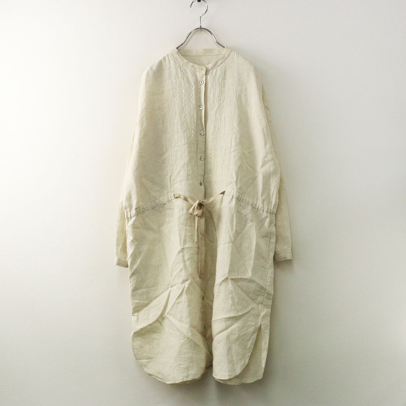タクルタートル turkle-turtle リネン スタンドカラー ビーズ コート