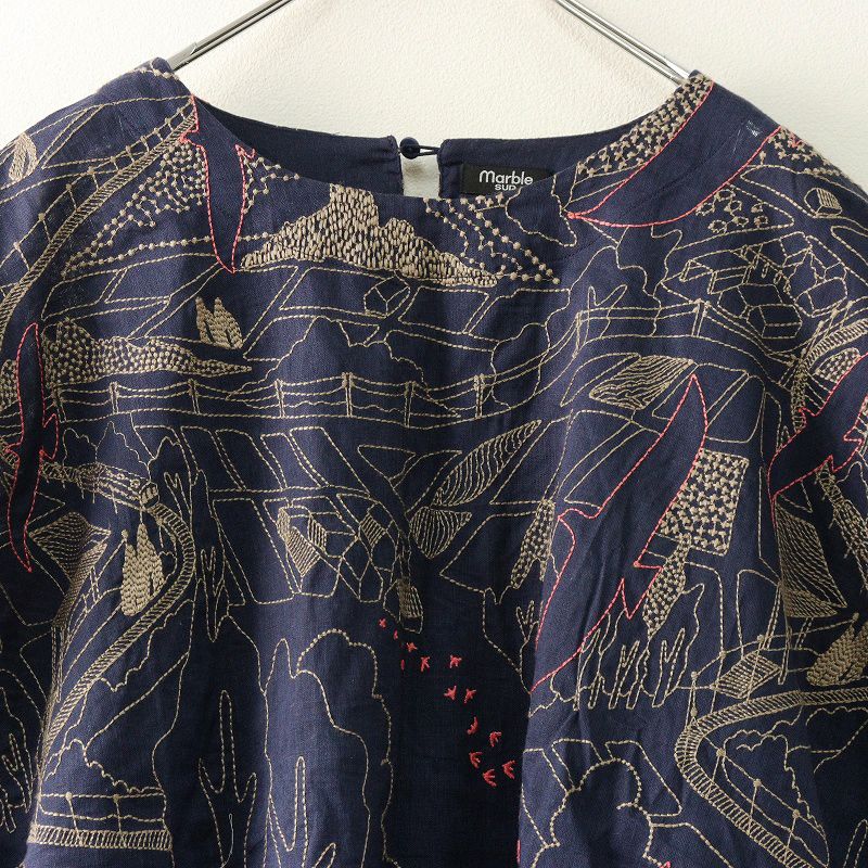 タグ付き未使用　マーブルシュッドmarble sud 刺繍　シャツ　トップス マーブルシュッド marble SUD Denen Candy 刺繍 ブラウス ｜ネイビー