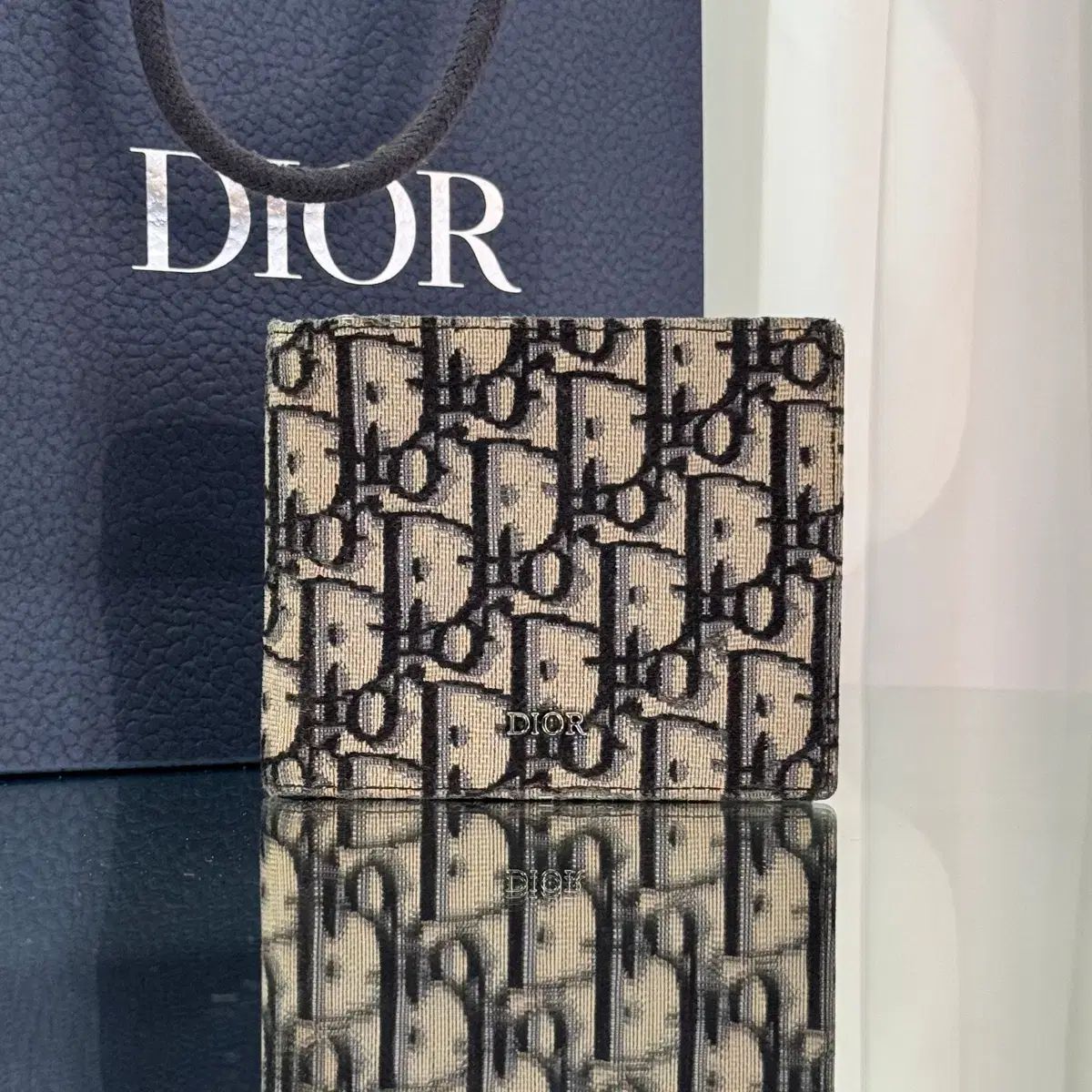正規品 ディオール オブリーク ジャカード コンパクト 二つ折り財布