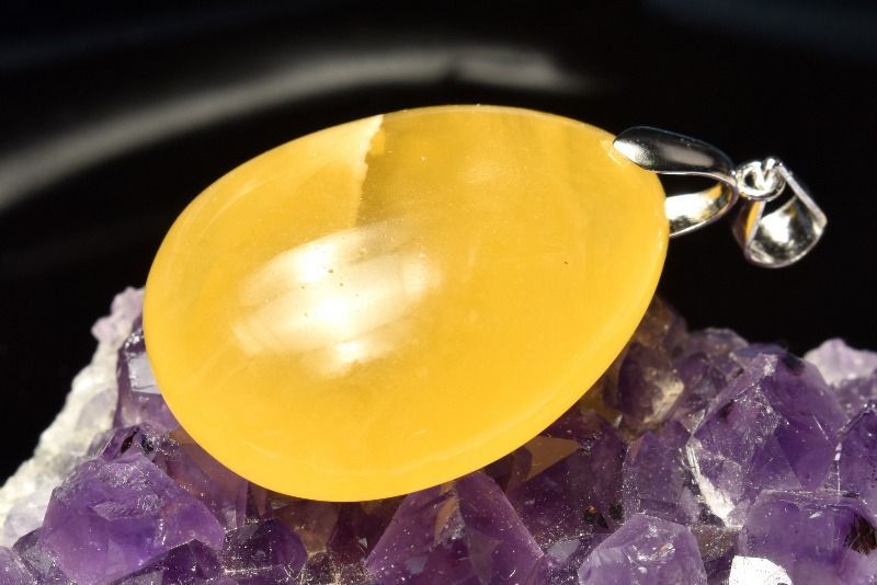 1点物】シルバー925◇高発色 ゴールデンアンバー琥珀 28x22mm