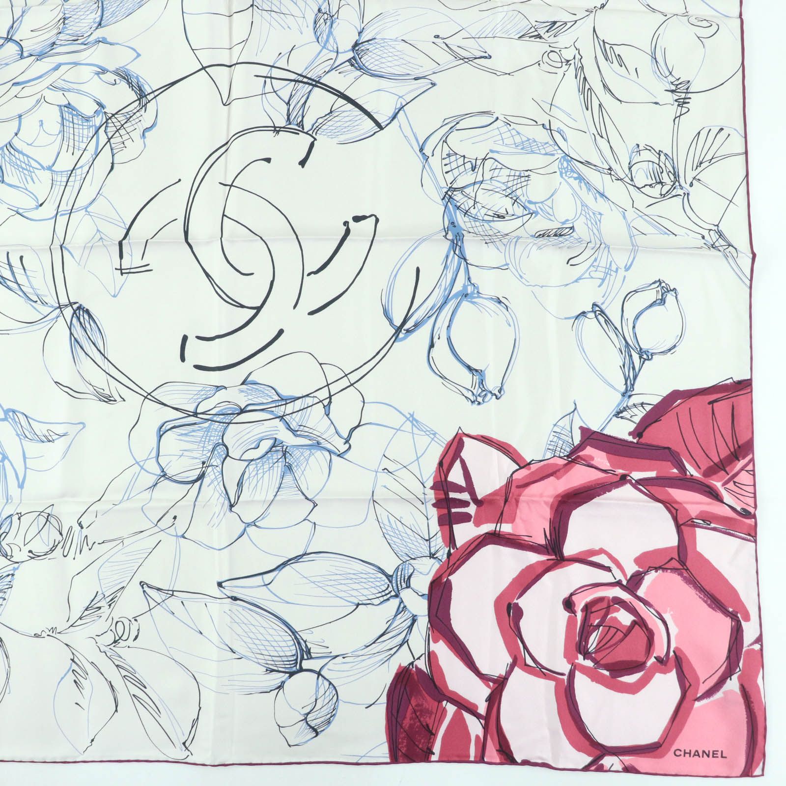 極美品☆CHANEL シャネル 10A シルク100％ カメリア・ココマーク 大判