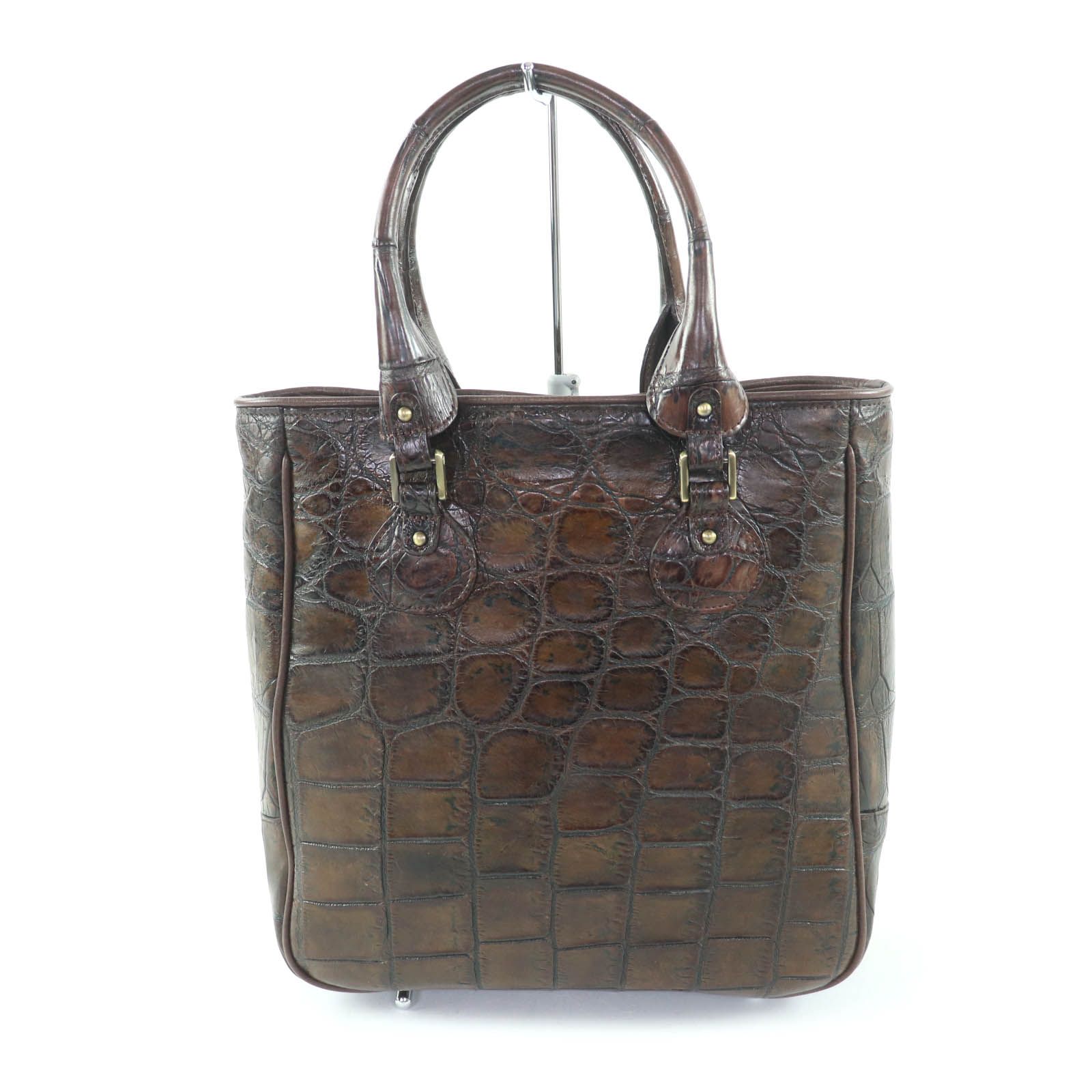 CELENCEE セレンシー 本クロコダイル トートバッグ JRA 濃茶 極美品☆CELENCEE セレンシー JRAタグ付 クロコダイル レザー トート