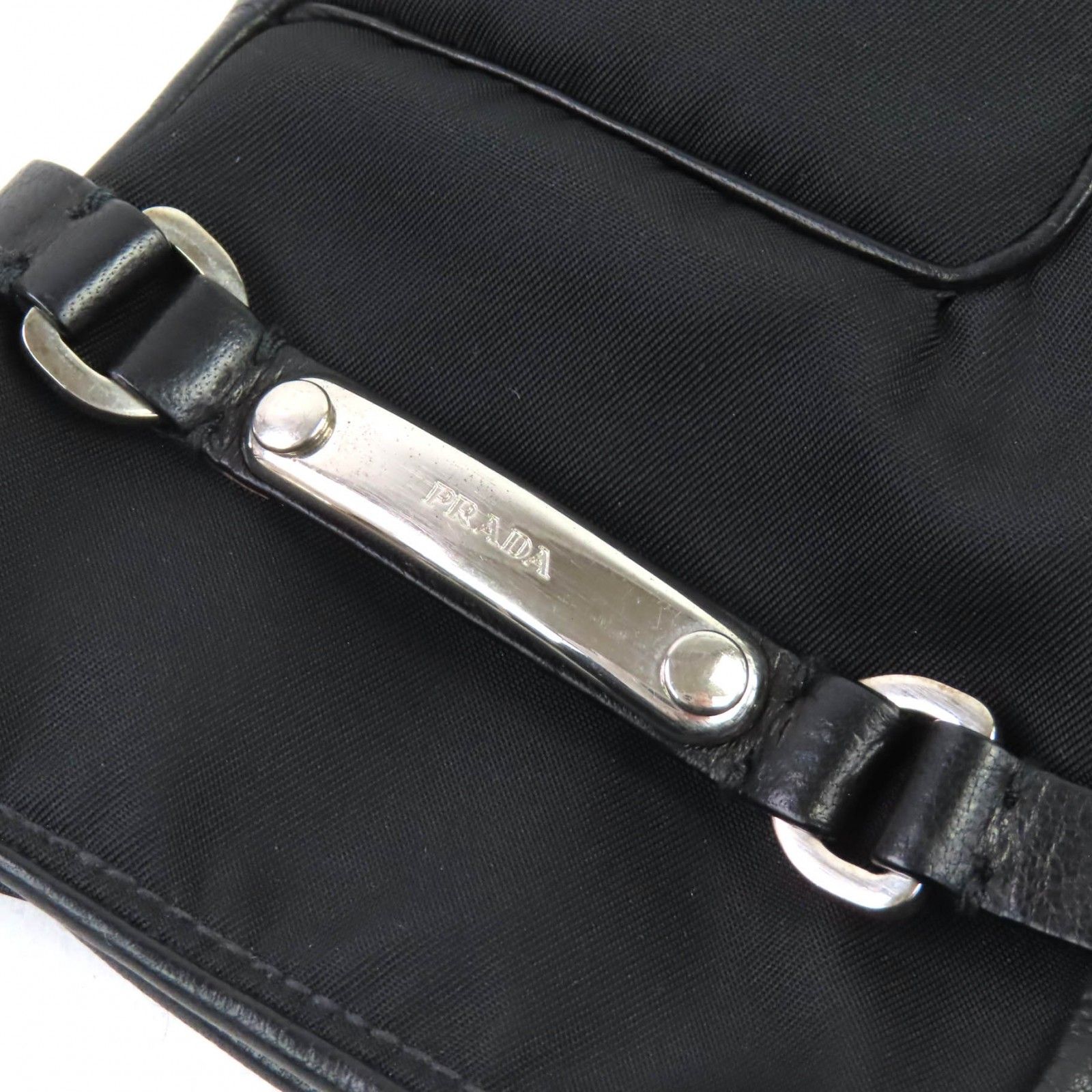 美品△PRADA プラダ 裏地カシミヤ100％ ロゴプレート ラムレザー