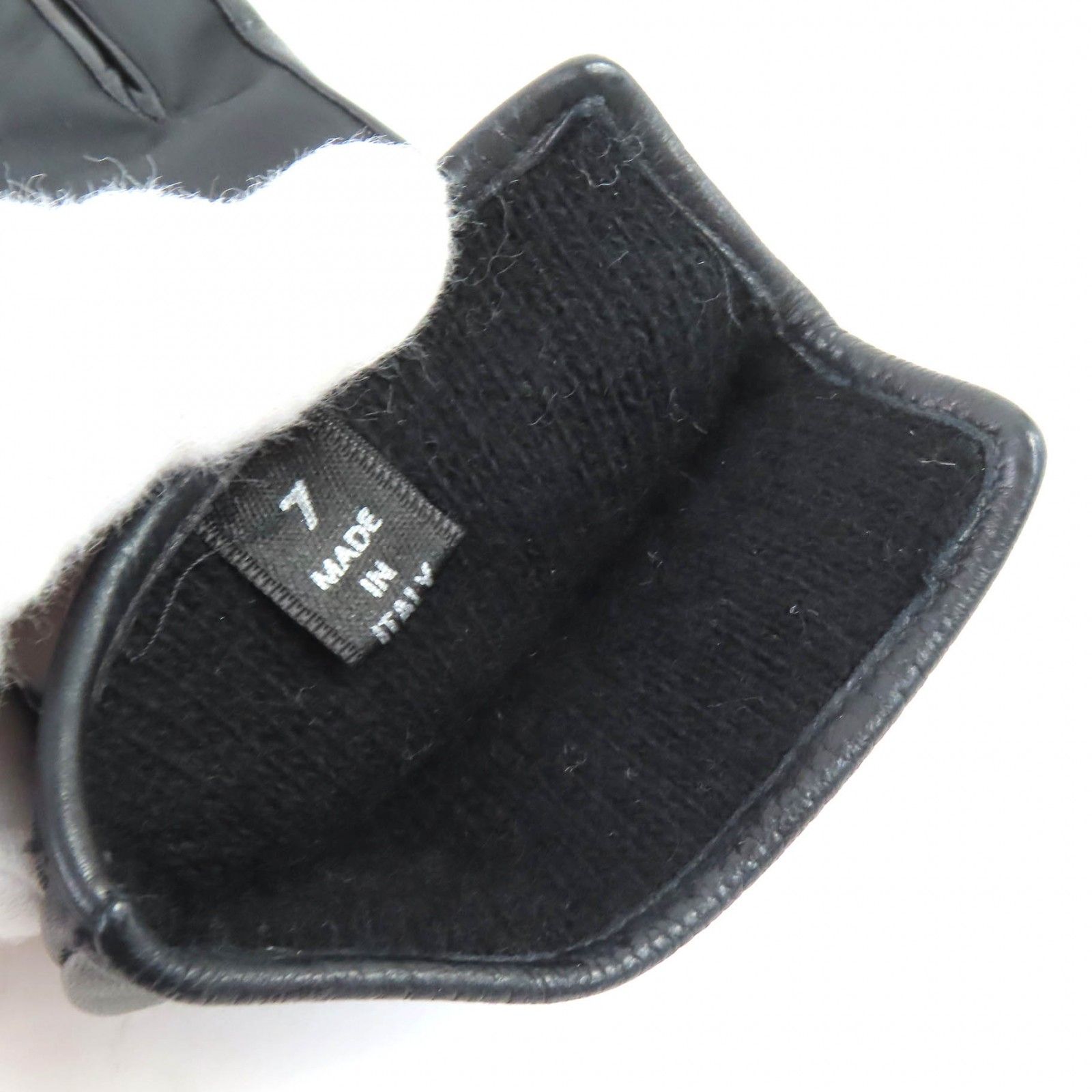 美品△PRADA プラダ 裏地カシミヤ100％ ロゴプレート ラムレザー