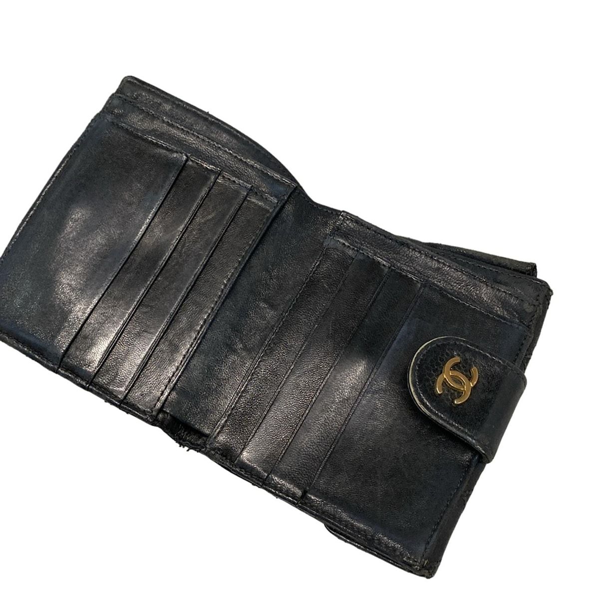 CHANEL(シャネル) Wホック財布 ビコローレ 黒 ゴールド金具 ラムスキン