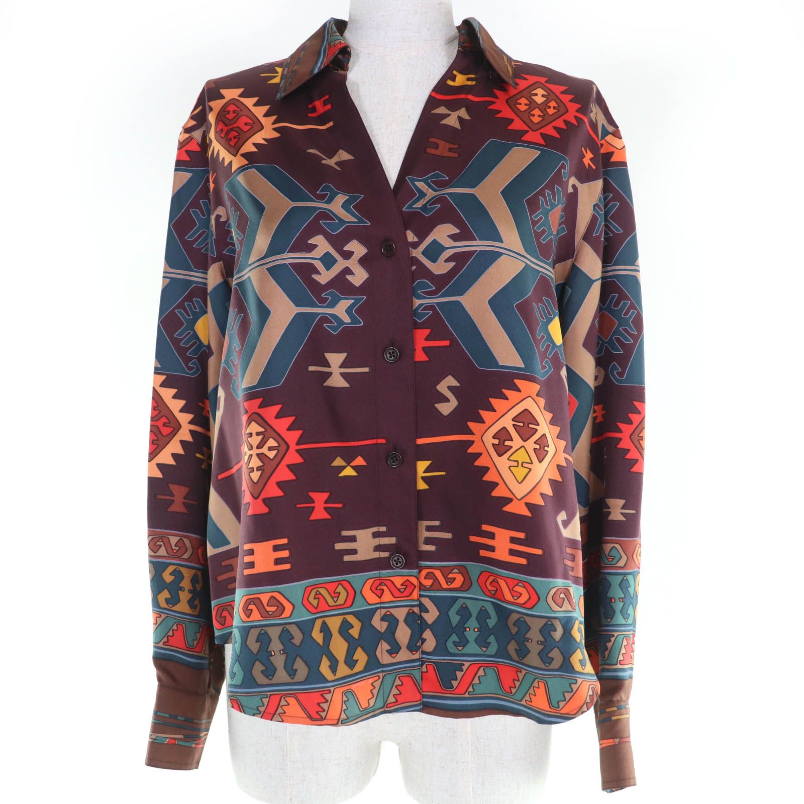 HERMES エルメス マルジェラ期 シルク シャツ 42 レディース ブラウン HERMES エルメス マルジェラ期 シルク シャツ 42 レディース ブラウン